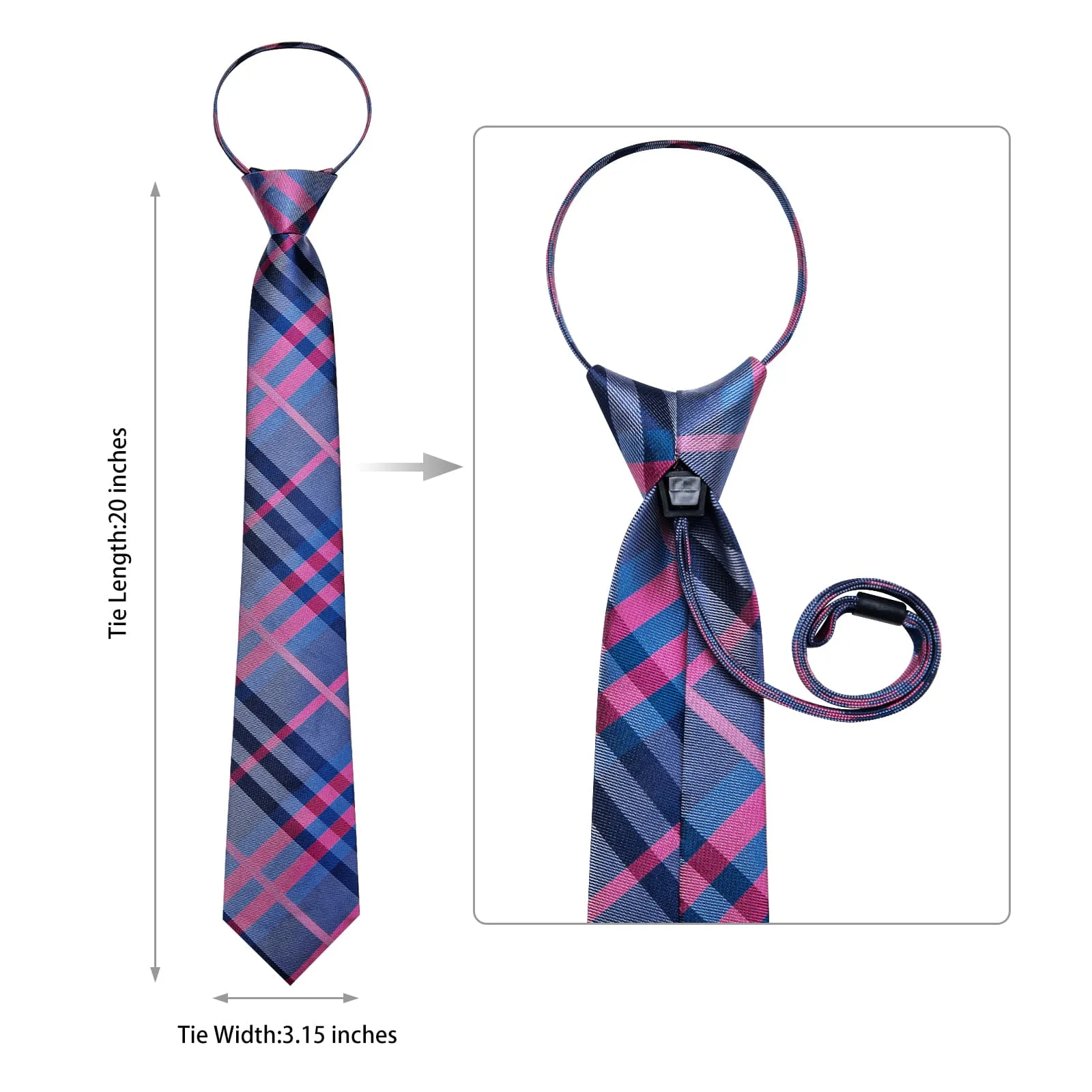 DiBanGu Silk Tie Blue Pink Irregular Striped Easy-pull Lazy Mens Tie Handkerchief Cufflinks Set