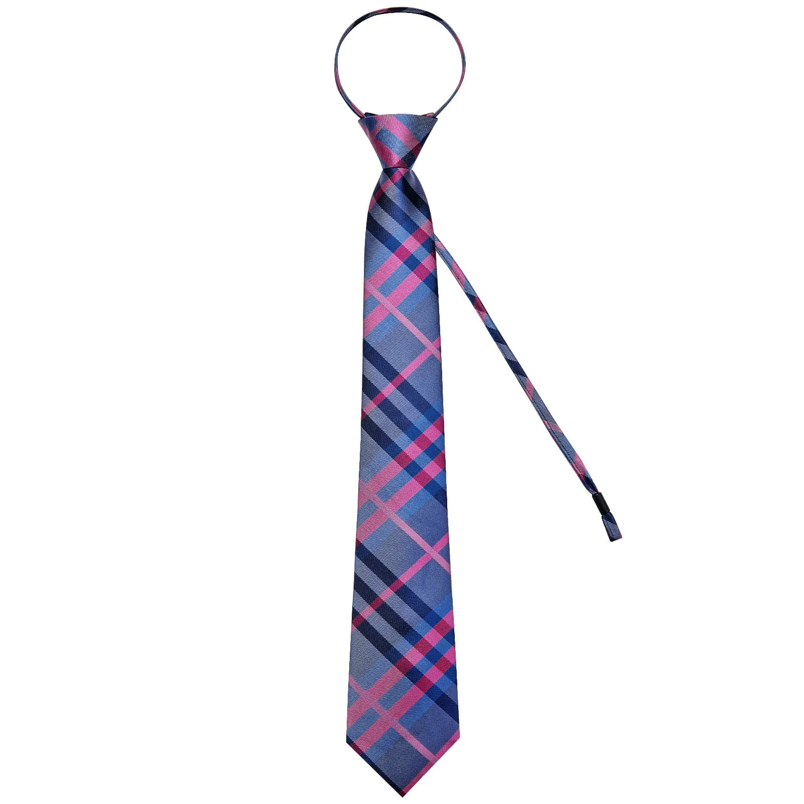 DiBanGu Silk Tie Blue Pink Irregular Striped Easy-pull Lazy Mens Tie Handkerchief Cufflinks Set