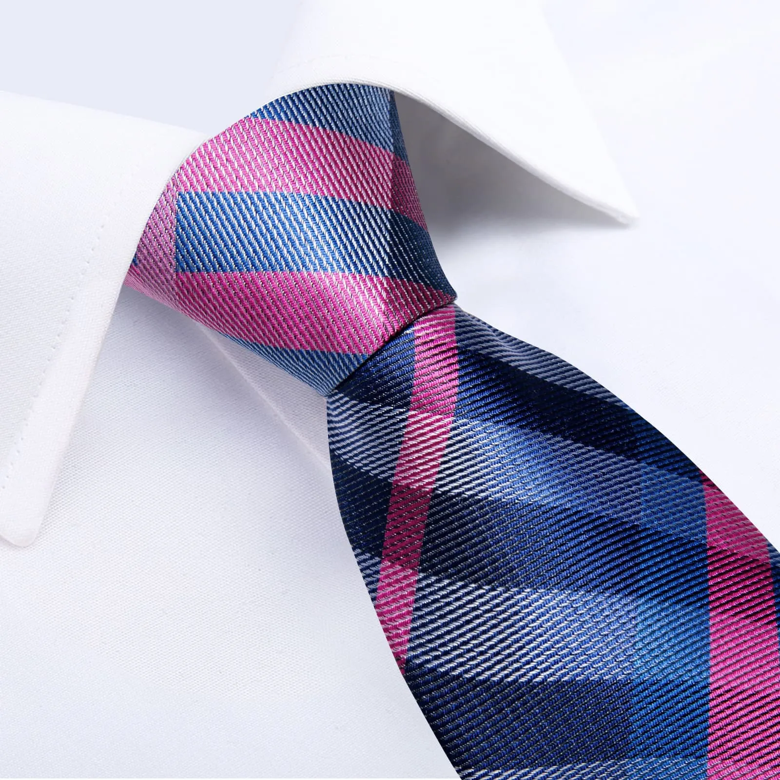 DiBanGu Silk Tie Blue Pink Irregular Striped Easy-pull Lazy Mens Tie Handkerchief Cufflinks Set