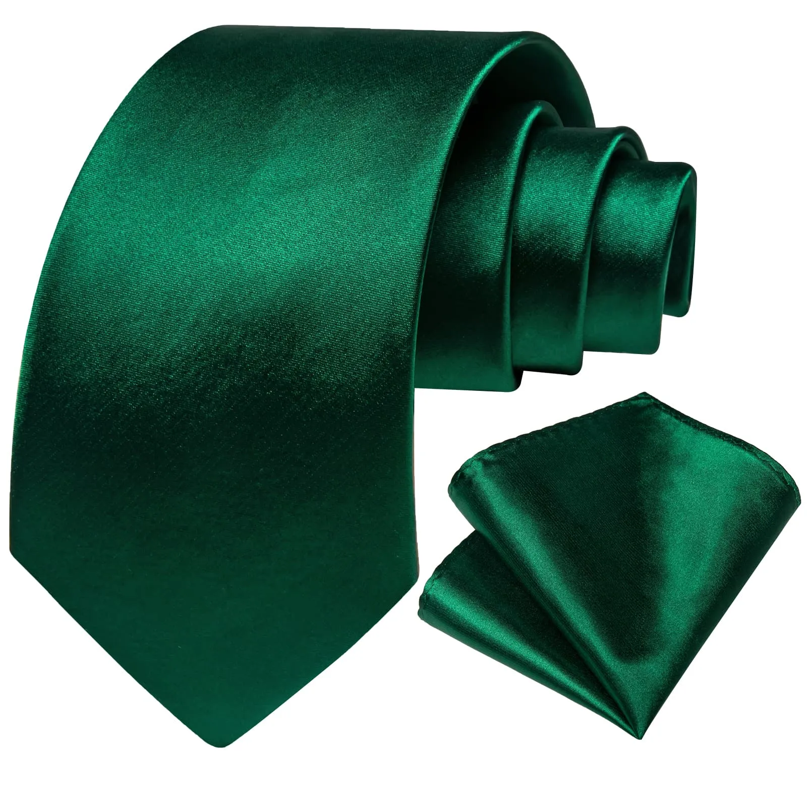 DiBanGu Silk Tie Forest Green Solid Mens Formal Business Tie Handkerchief Cufflinks Set