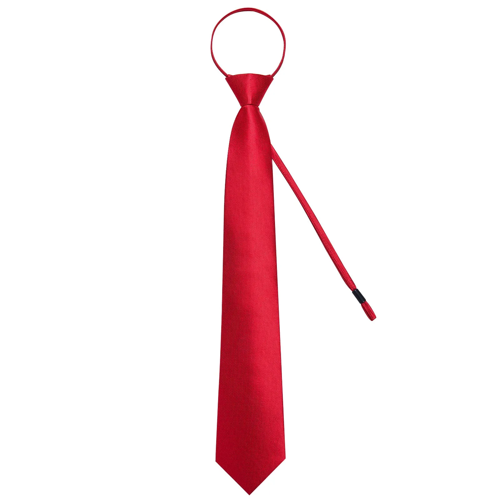 DiBanGu Silk Tie Rose Red Plaid Easy-pull Lazy Mens Tie Pocket Square Cufflinks Set