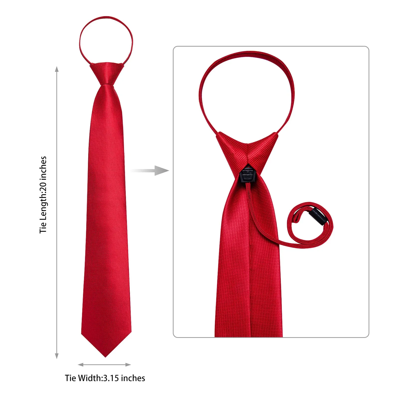 DiBanGu Silk Tie Rose Red Plaid Easy-pull Lazy Mens Tie Pocket Square Cufflinks Set