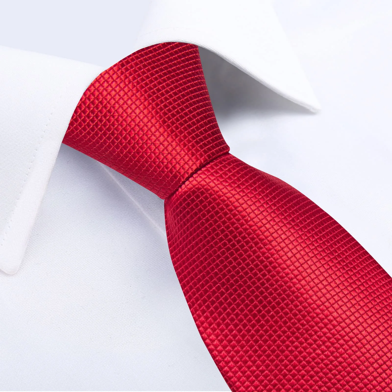 DiBanGu Silk Tie Rose Red Plaid Easy-pull Lazy Mens Tie Pocket Square Cufflinks Set