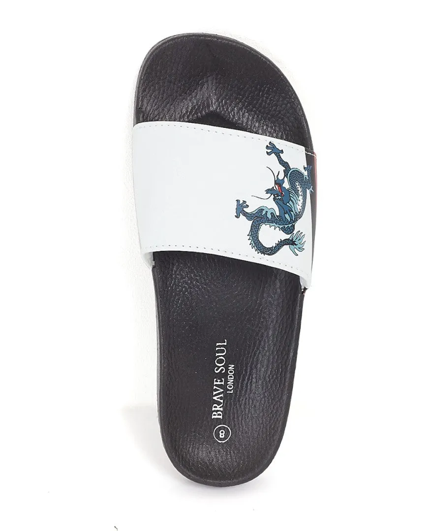 DRAGON PRINT STRAP SLIP ON POOL SLIDERS