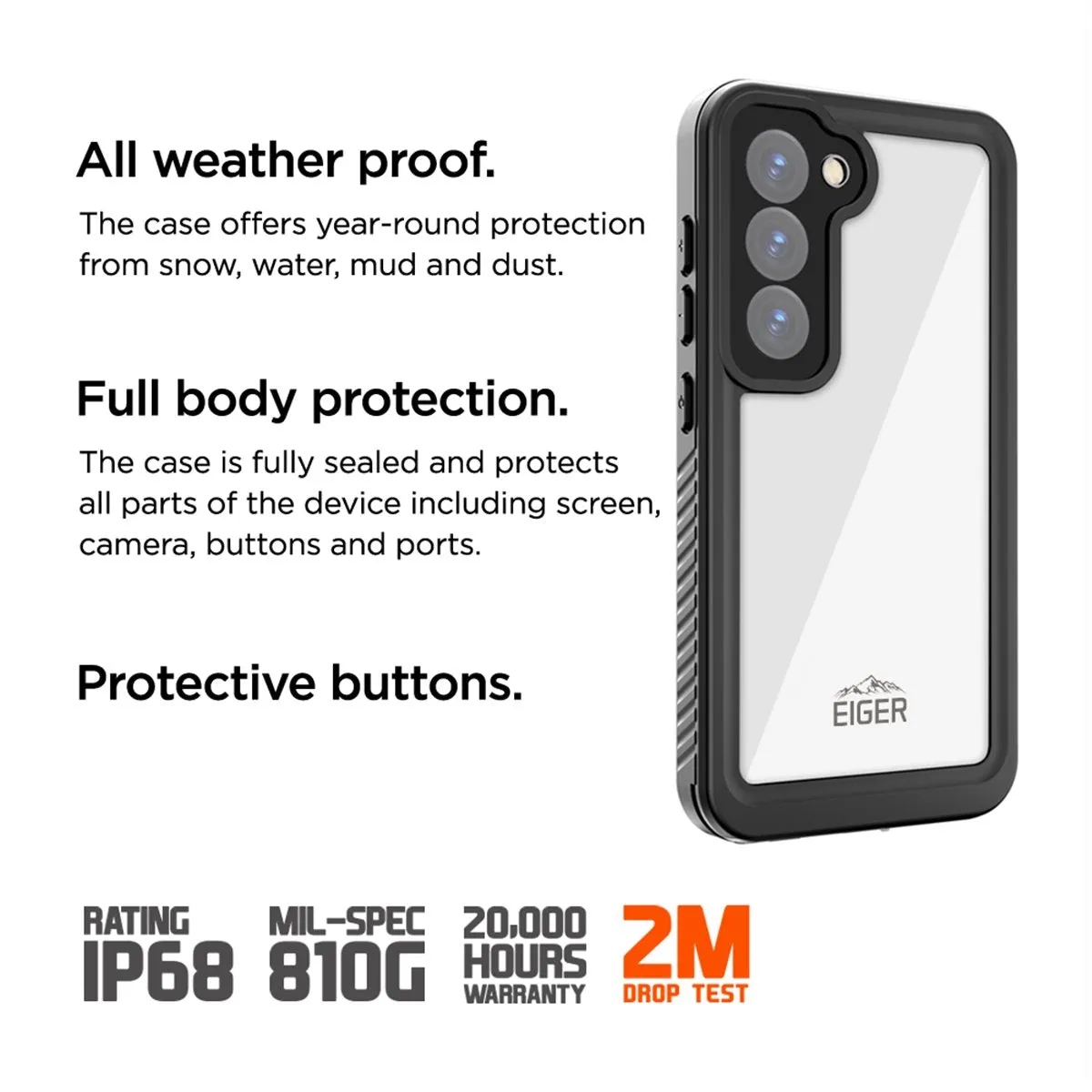 Eiger - Samsung Galaxy S24  Plus Avalanche Waterproof Outdoor Protection Case IP68 (EGCA00553) - Black