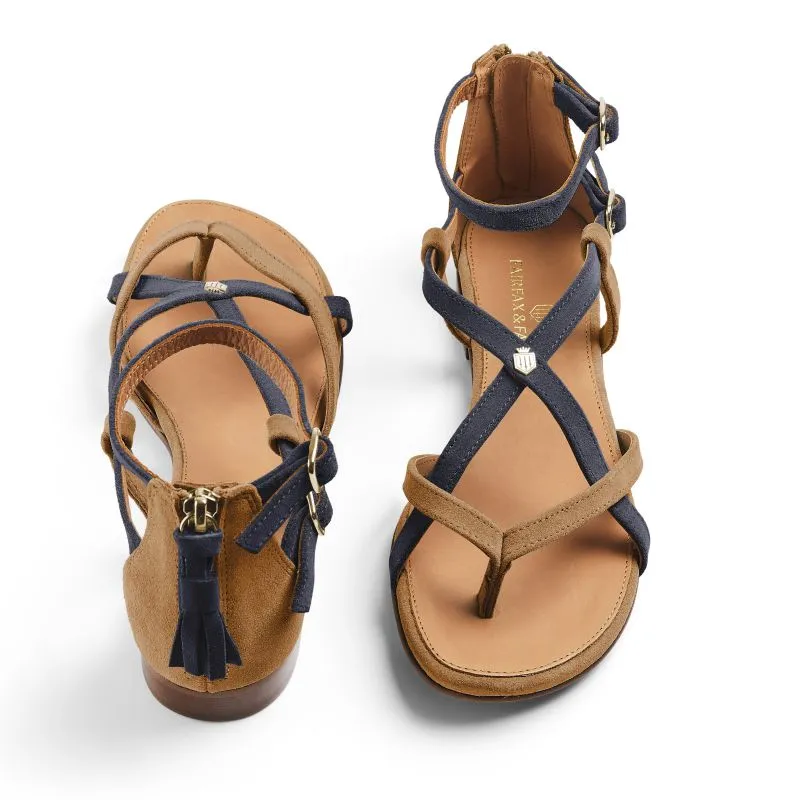 Fairfax & Favor Brancaster Ladies Sandal - Tan/Navy