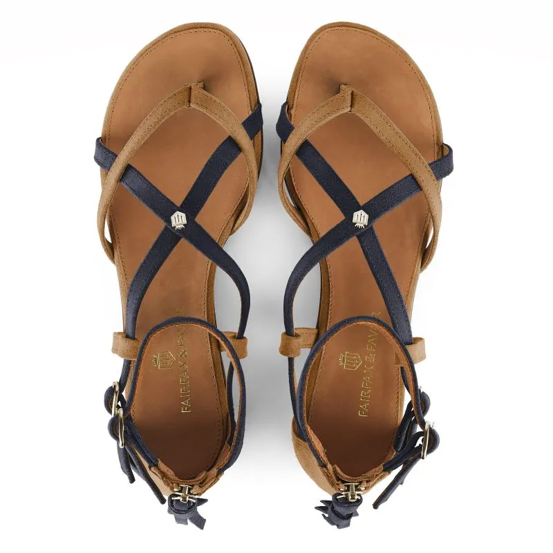 Fairfax & Favor Brancaster Ladies Sandal - Tan/Navy