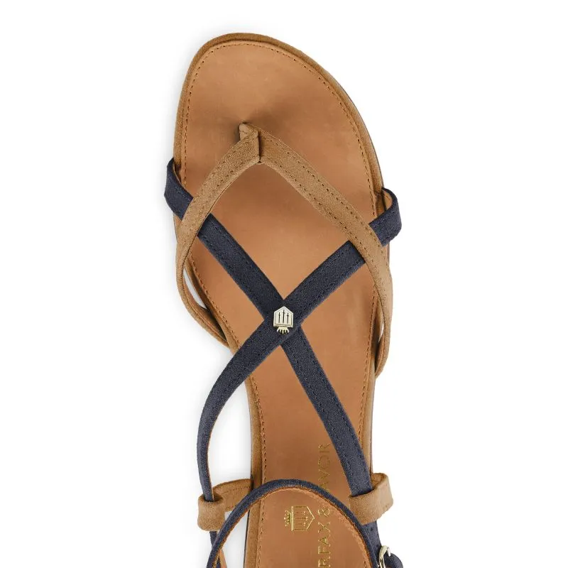 Fairfax & Favor Brancaster Ladies Sandal - Tan/Navy