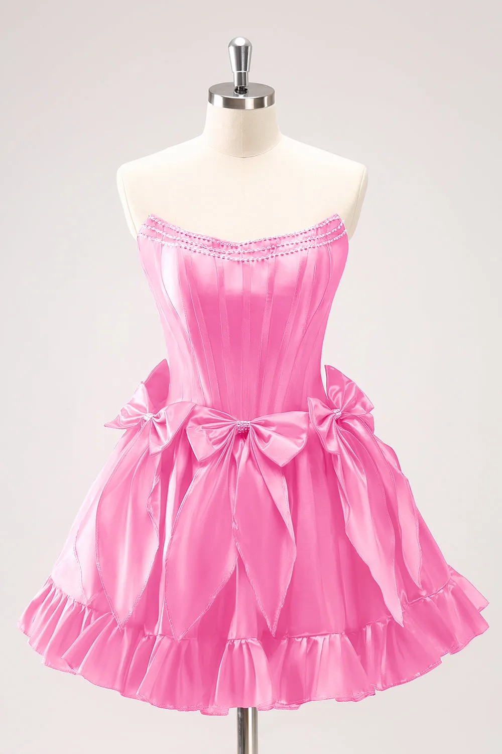 Fuchsia A Line Strapless Corset Short Homecoming Dress With Bows