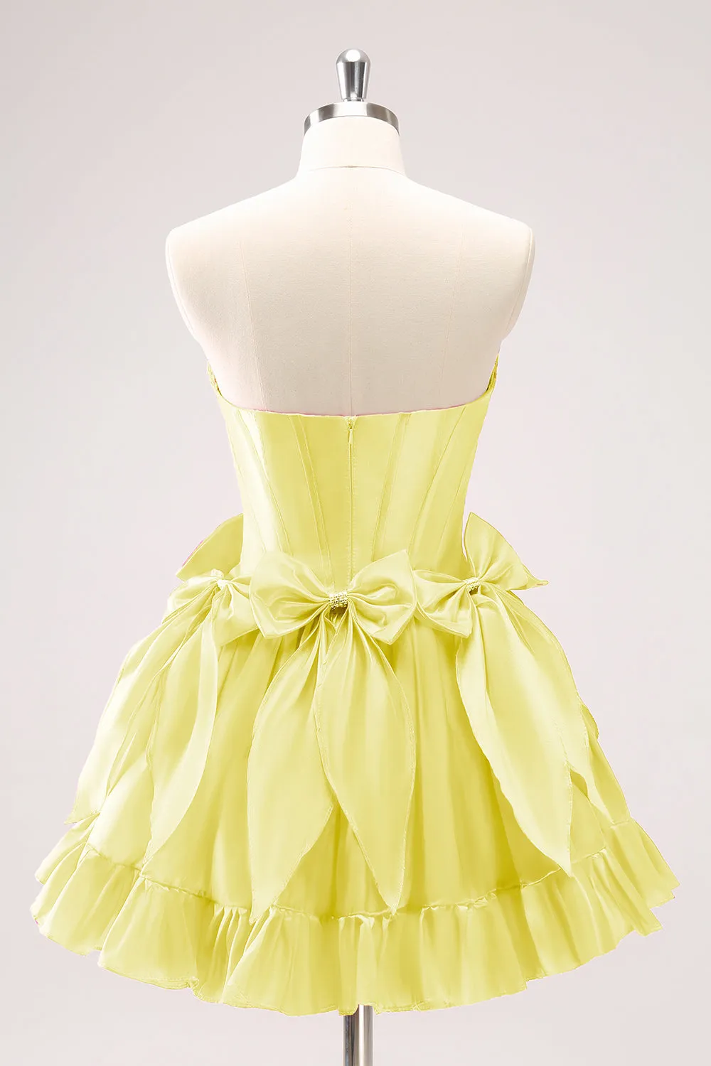 Fuchsia A Line Strapless Corset Short Homecoming Dress With Bows
