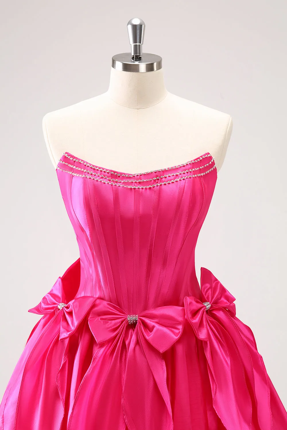 Fuchsia A Line Strapless Corset Short Homecoming Dress With Bows