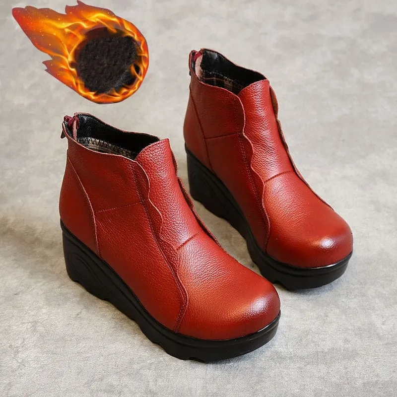 Genuine Leather Soft Plush Ankle Winter Women Boots