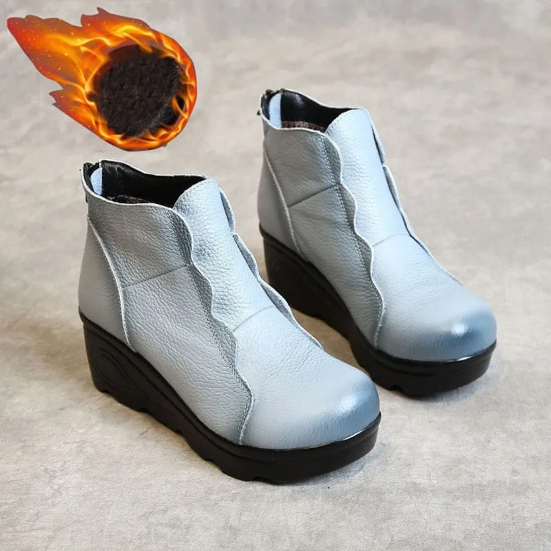 Genuine Leather Soft Plush Ankle Winter Women Boots