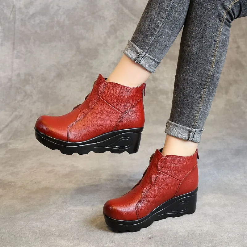 Genuine Leather Soft Plush Ankle Winter Women Boots