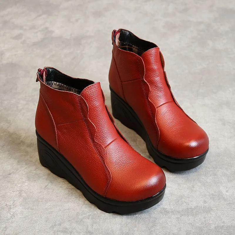 Genuine Leather Soft Plush Ankle Winter Women Boots