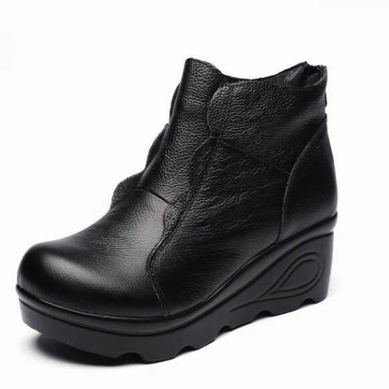 Genuine Leather Soft Plush Ankle Winter Women Boots