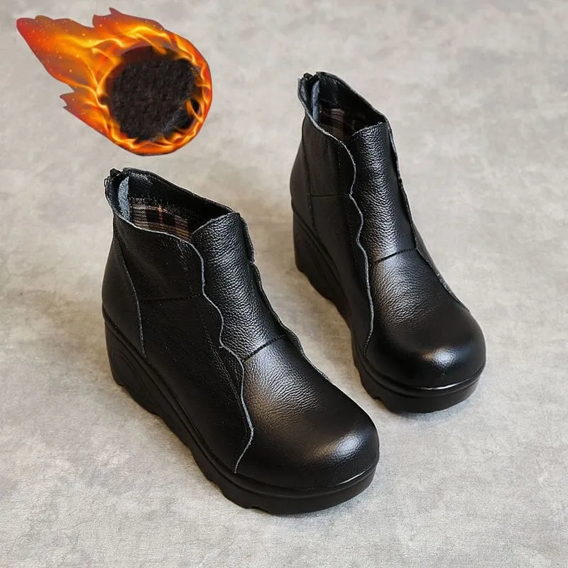 Genuine Leather Soft Plush Ankle Winter Women Boots