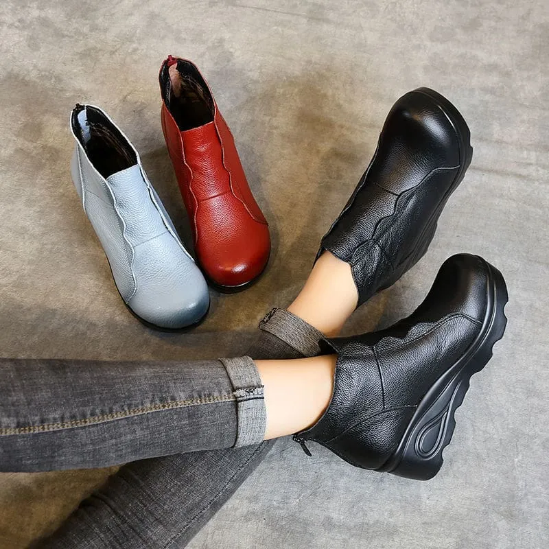 Genuine Leather Soft Plush Ankle Winter Women Boots
