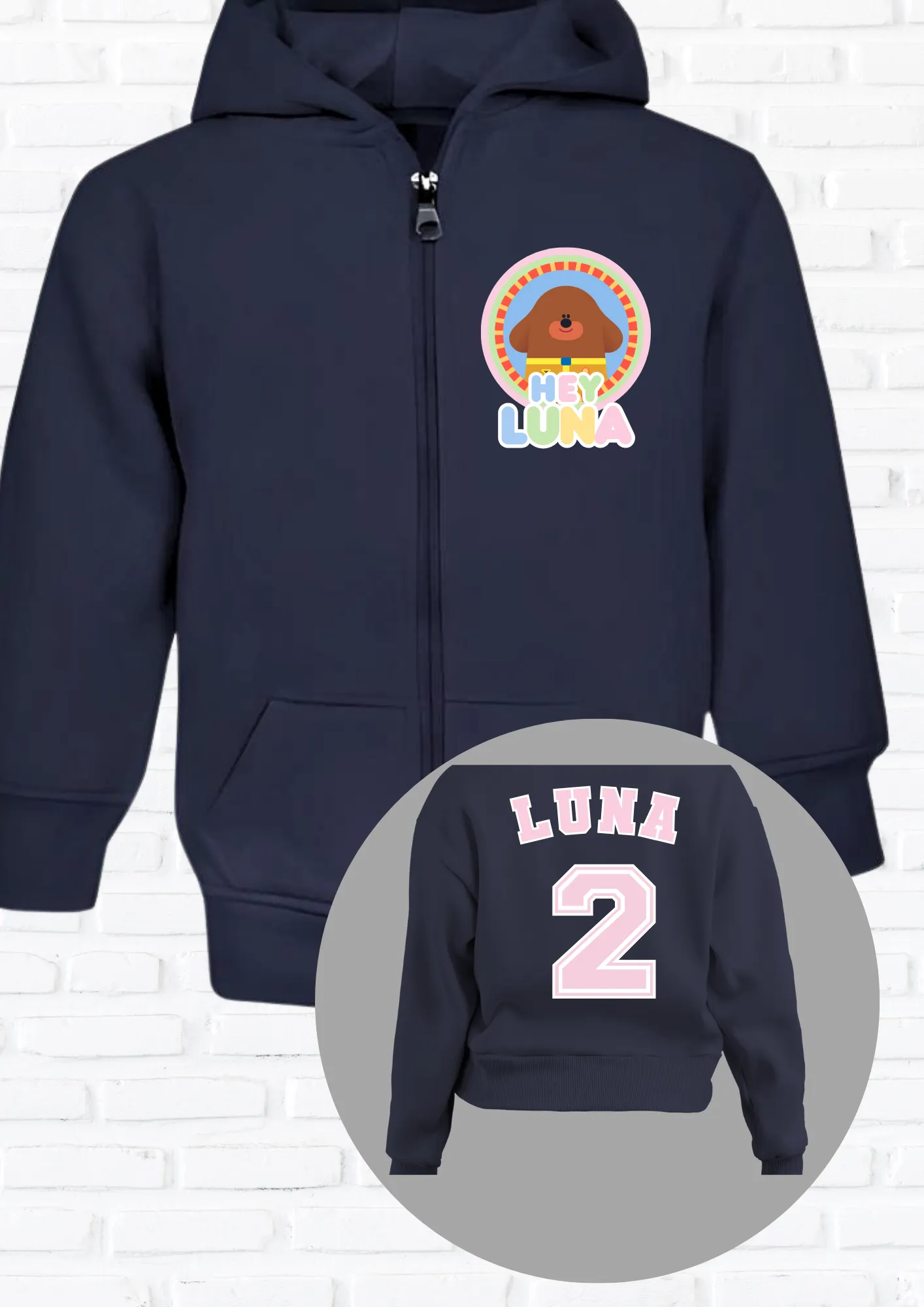 Girls' Hey Duggee Custom Hoodie with Zipper and Back Print