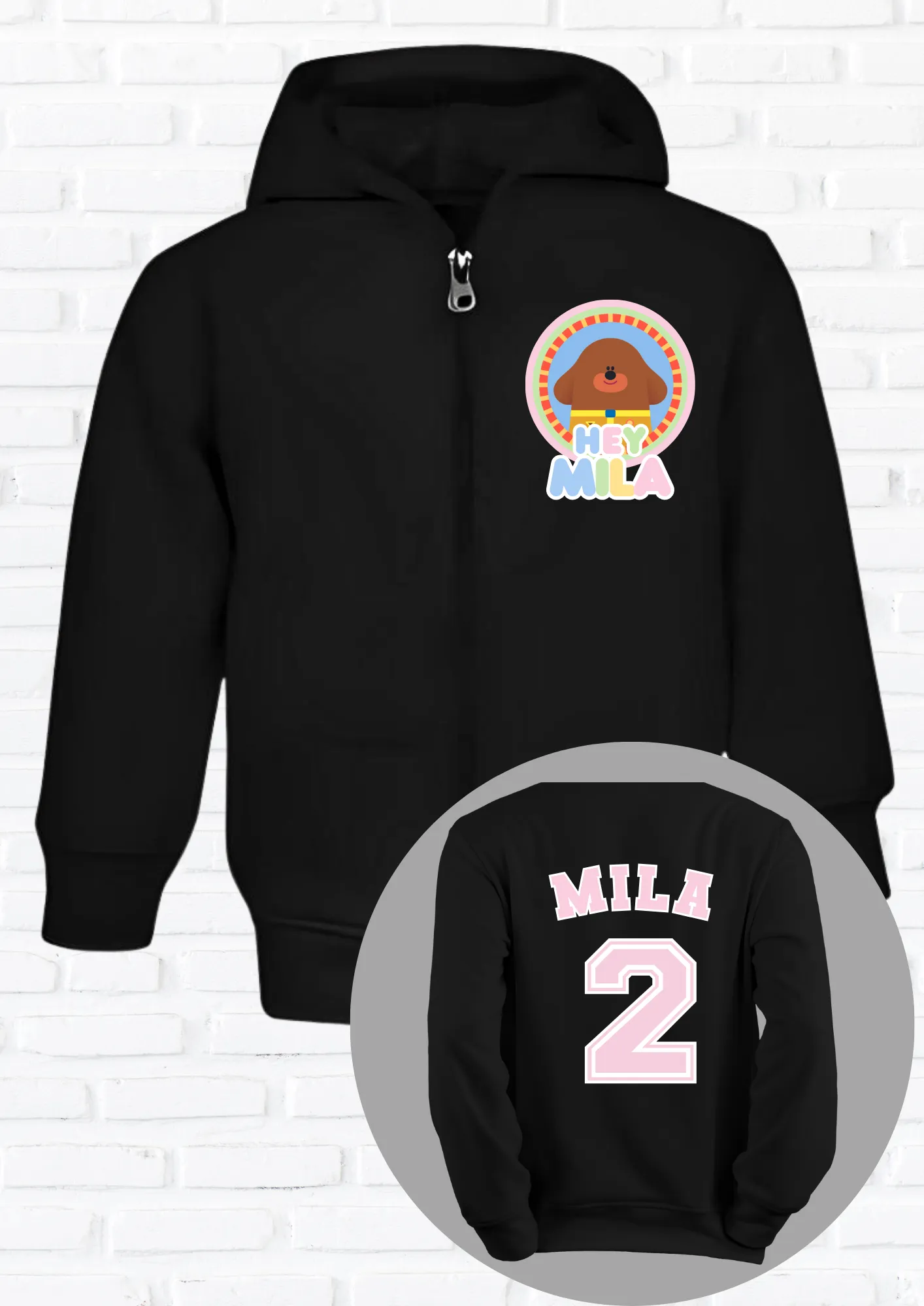 Girls' Hey Duggee Custom Hoodie with Zipper and Back Print