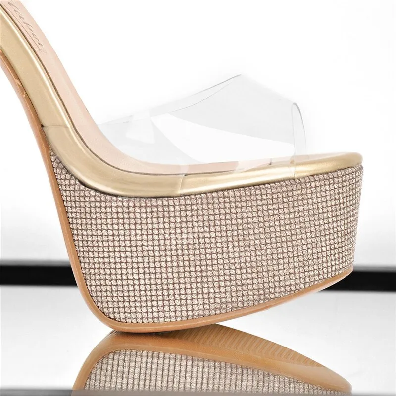 Gold Clear PVC Buckle Strap High Heel Sandals