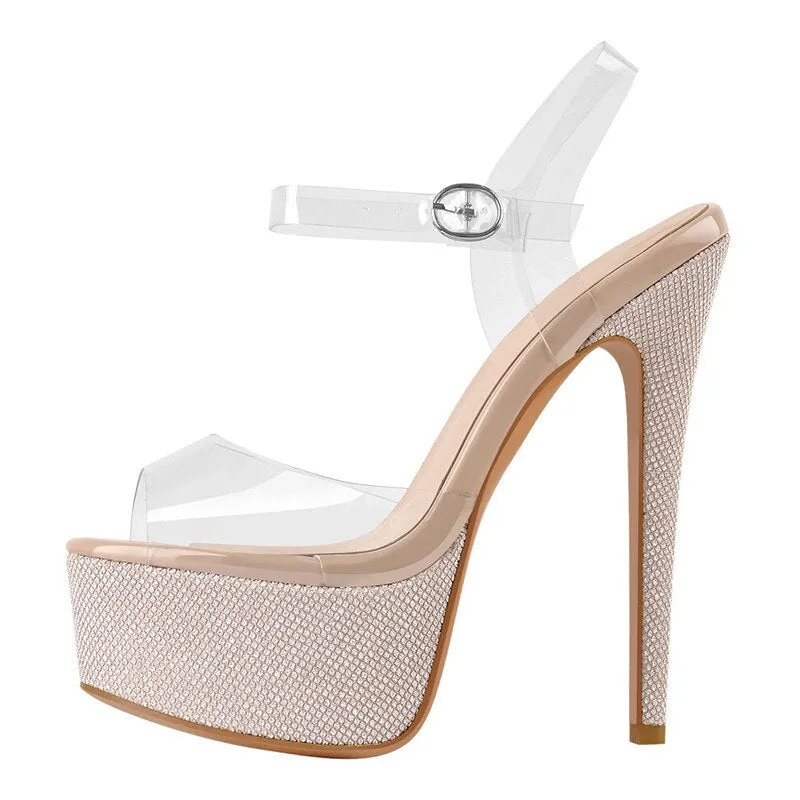 Gold Clear PVC Buckle Strap High Heel Sandals