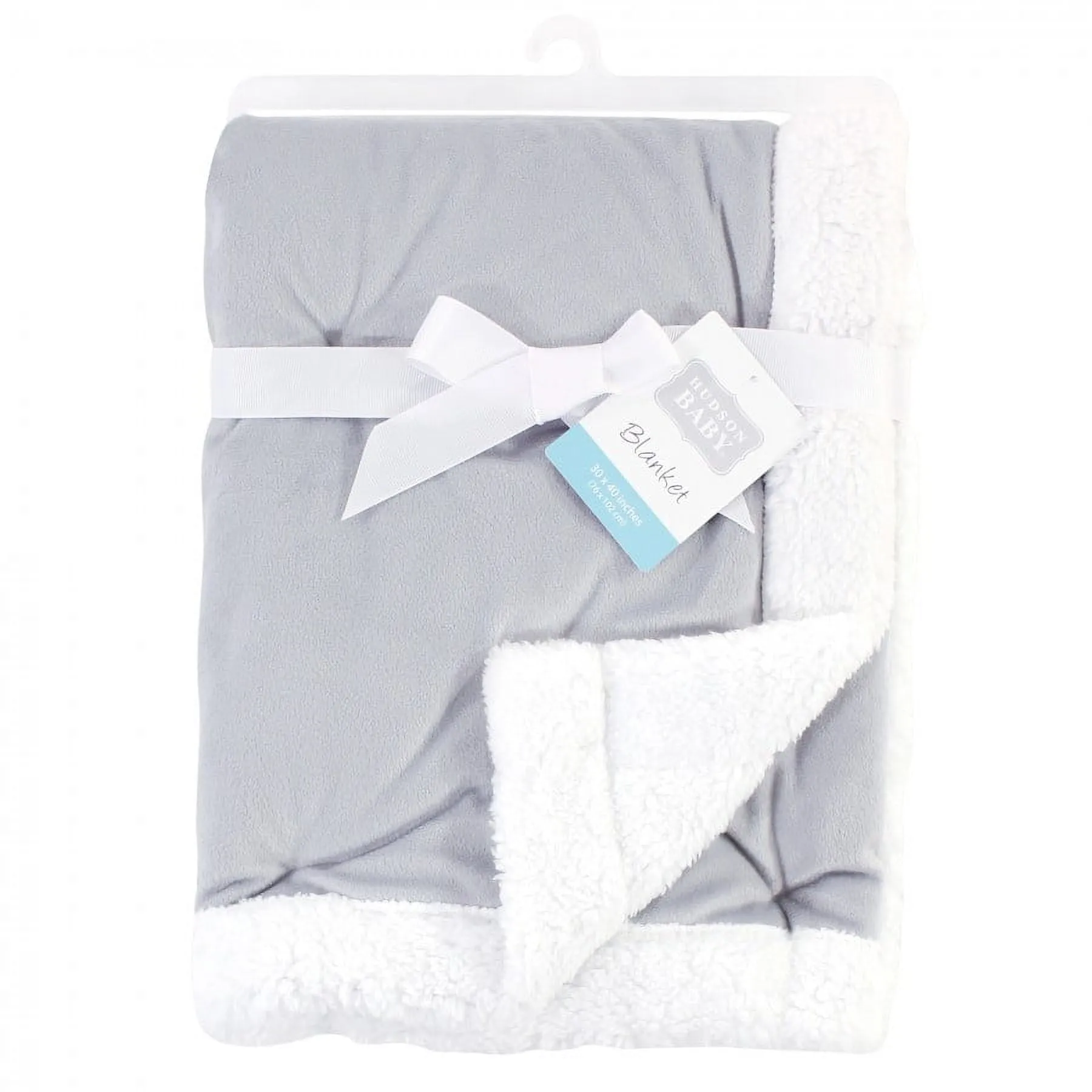 Hudson Baby Infant Plush Blanket with Faux Shearling Back, Gray White, One Size