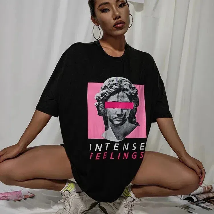 Intense Feelings Drop Shoulder Tee Women Men Oversize Top