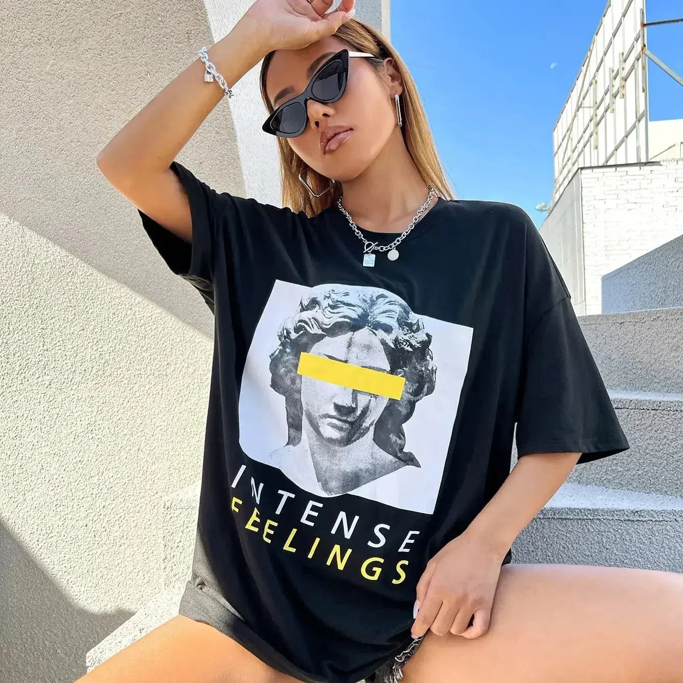 Intense Feelings Drop Shoulder Tee Women Men Oversize Top