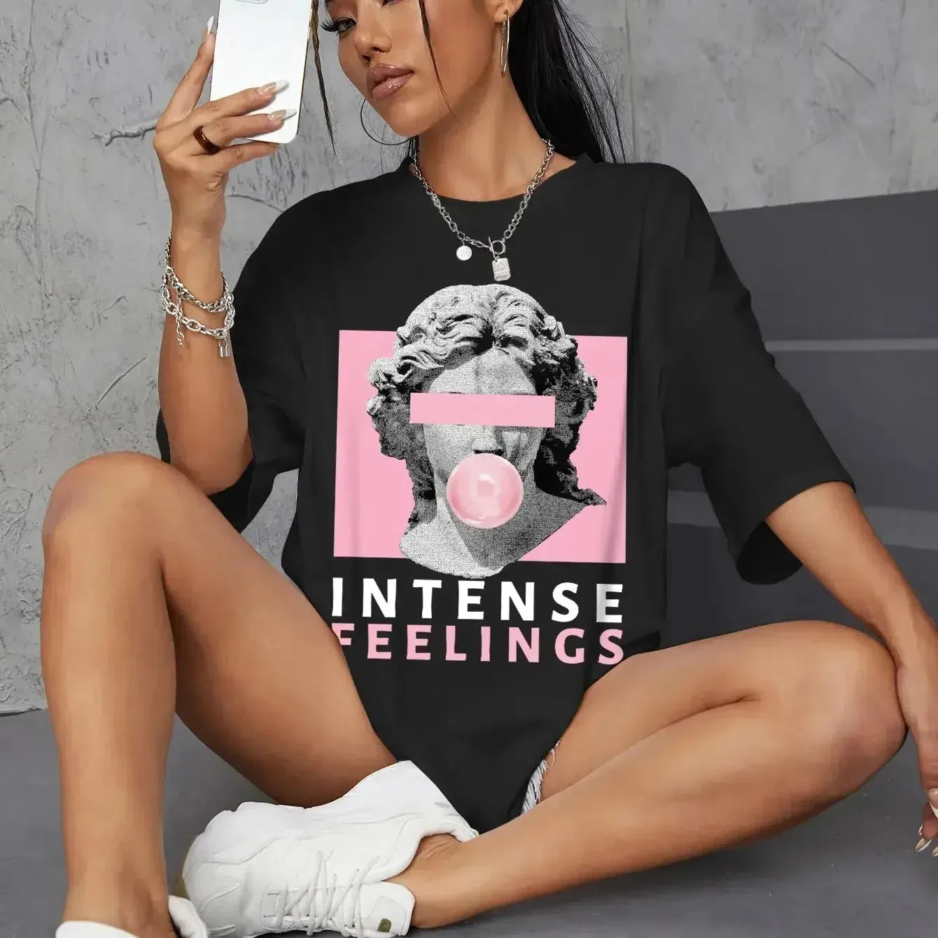 Intense Feelings Drop Shoulder Tee Women Men Oversize Top