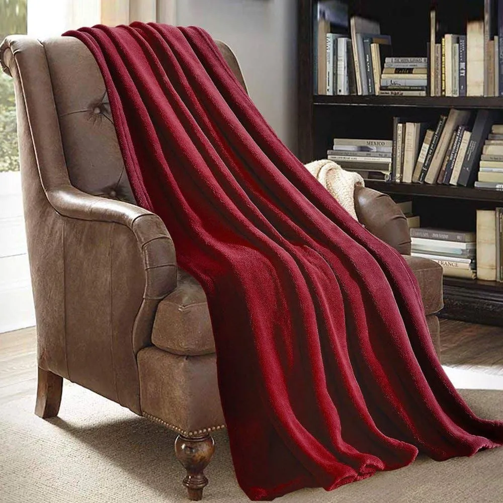 JML Throw Blankets for Couch, Fleece Throw Blanket - Soft Warm, Lightweight Plush Throw Blanket for Bed, Sofa, Chair, Travel, All Season Use, 50"x60", Burgundy