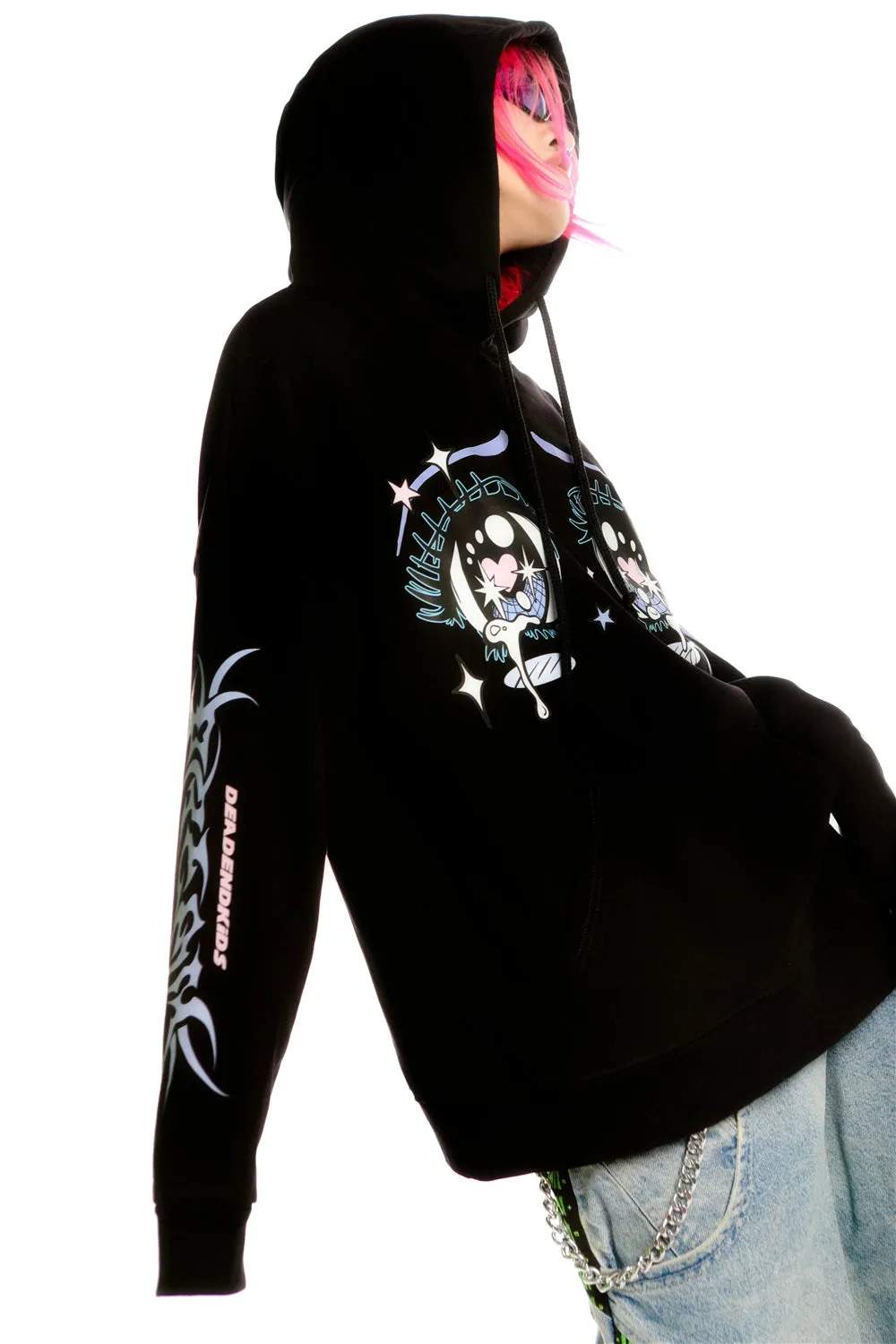 Kawaii Aesthetic Crying Eyes Hoodie – Pastel & Dark Anime Pullover with Sleeve Graphics