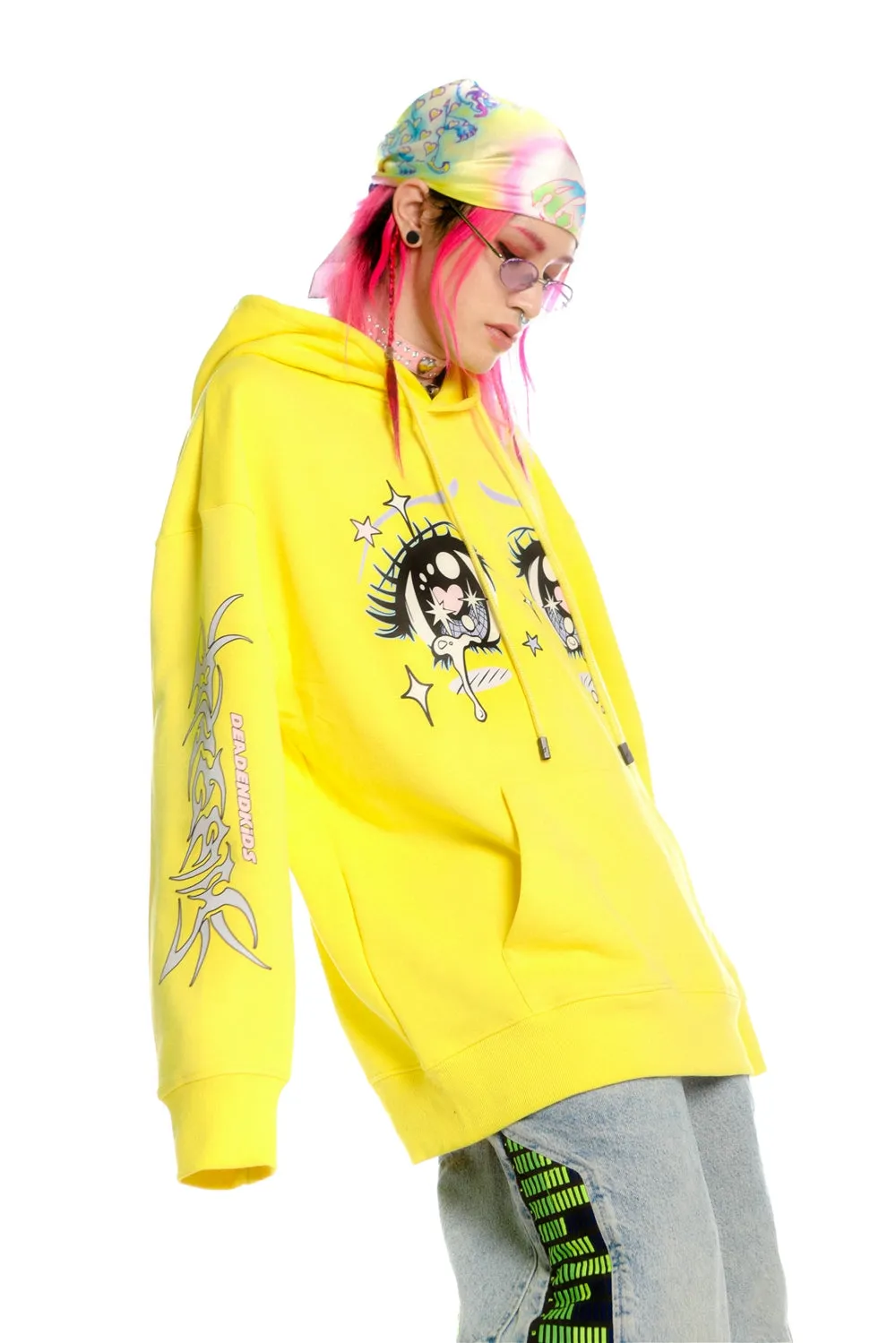 Kawaii Aesthetic Crying Eyes Hoodie – Pastel & Dark Anime Pullover with Sleeve Graphics