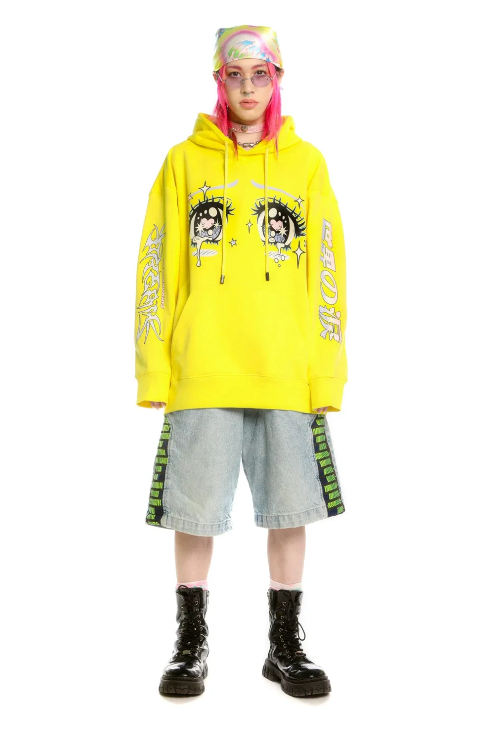 Kawaii Aesthetic Crying Eyes Hoodie – Pastel & Dark Anime Pullover with Sleeve Graphics