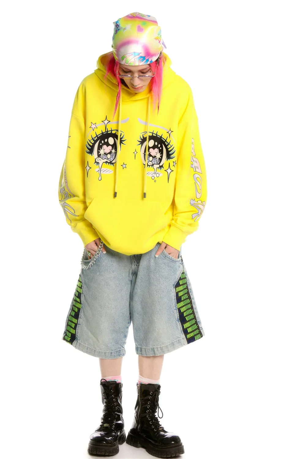Kawaii Aesthetic Crying Eyes Hoodie – Pastel & Dark Anime Pullover with Sleeve Graphics