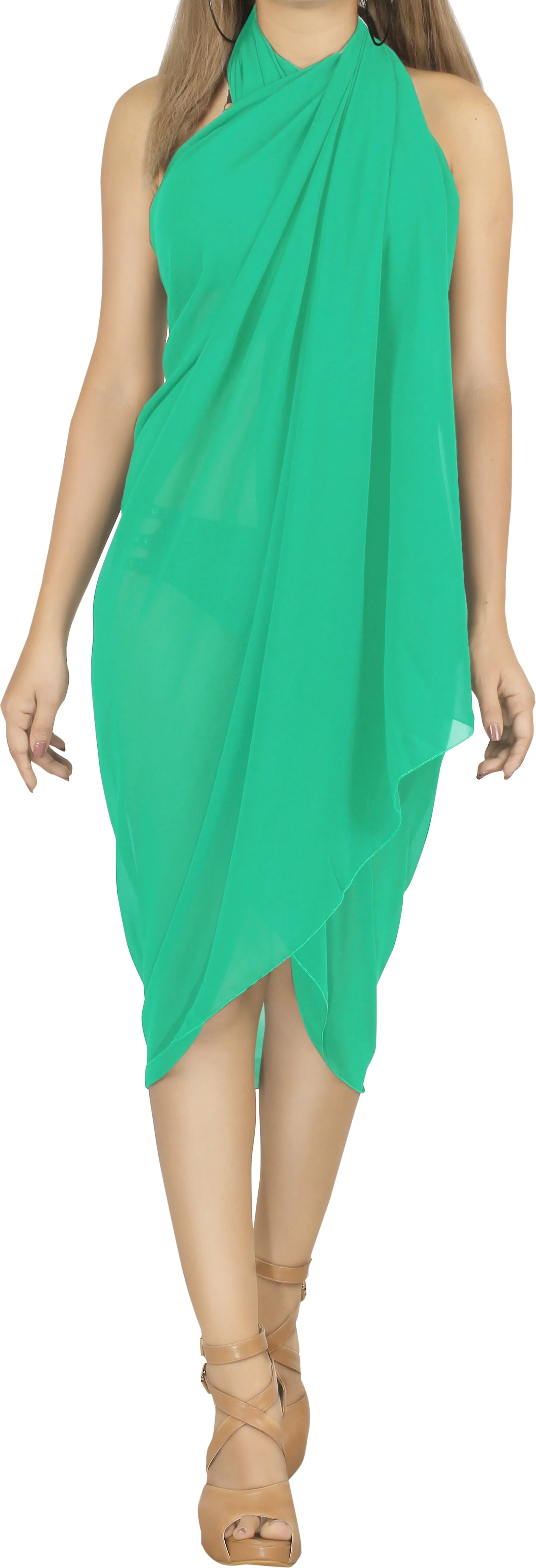 LA LEELA Women's Chiffon Sheer Plain Long Sarong Pareo Beach Wear Wrap Cover up Swimsuit