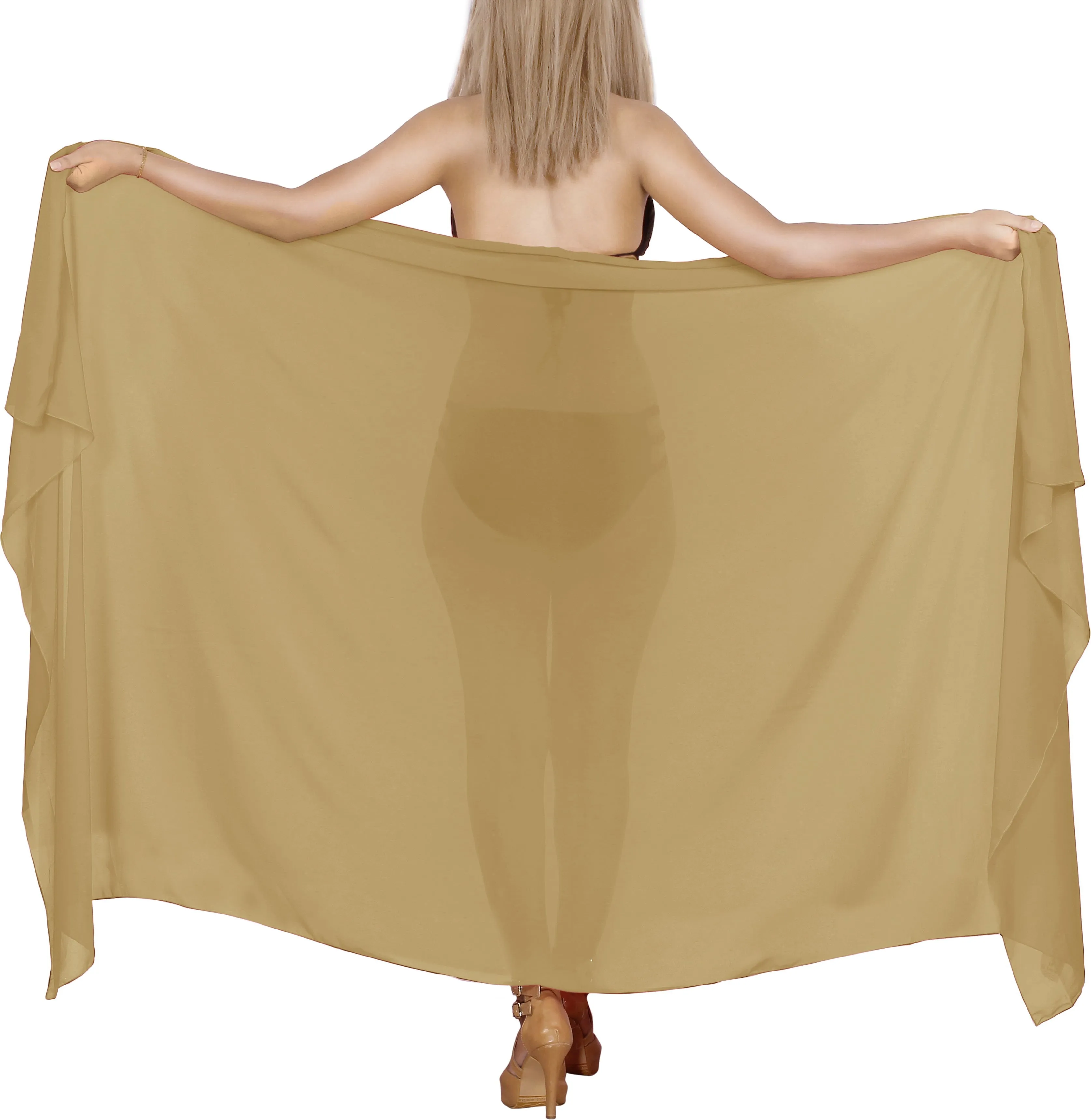 LA LEELA Women's Chiffon Sheer Plain Long Sarong Pareo Beach Wear Wrap Cover up Swimsuit