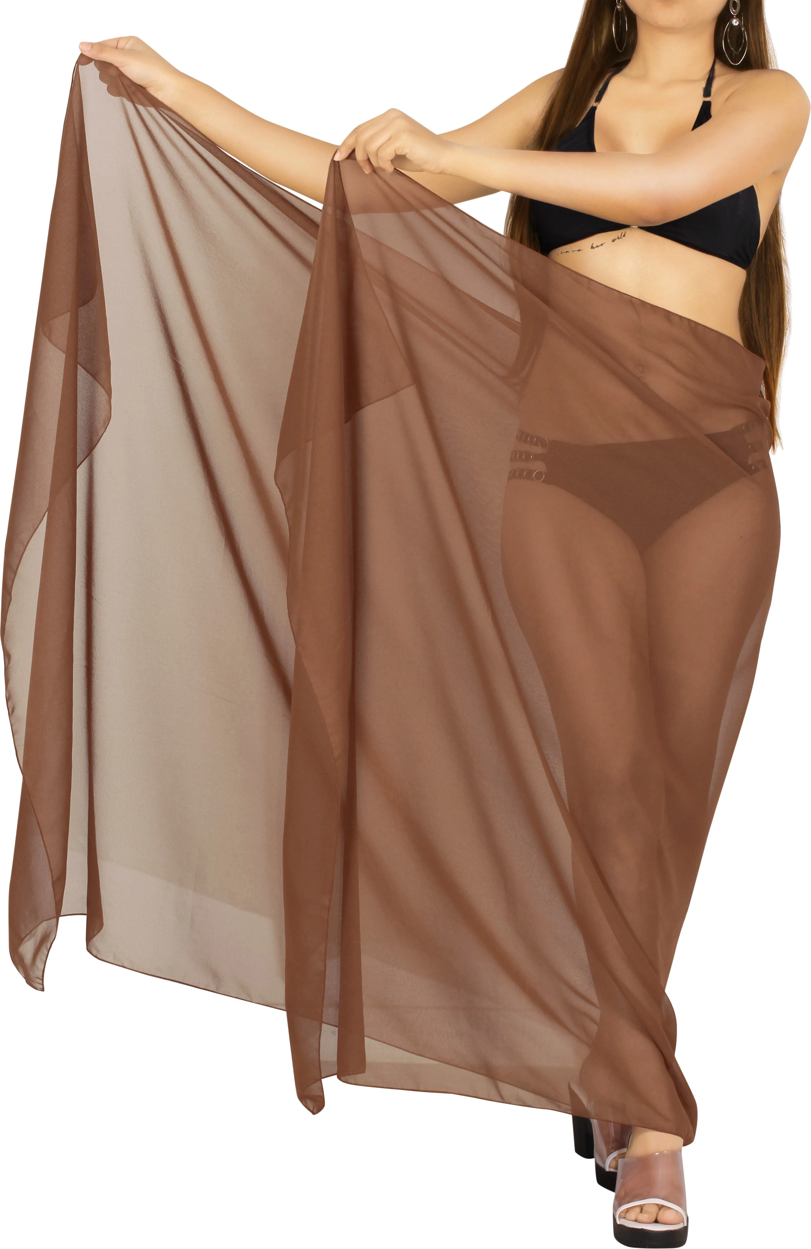 LA LEELA Women's Chiffon Sheer Plain Long Sarong Pareo Beach Wear Wrap Cover up Swimsuit