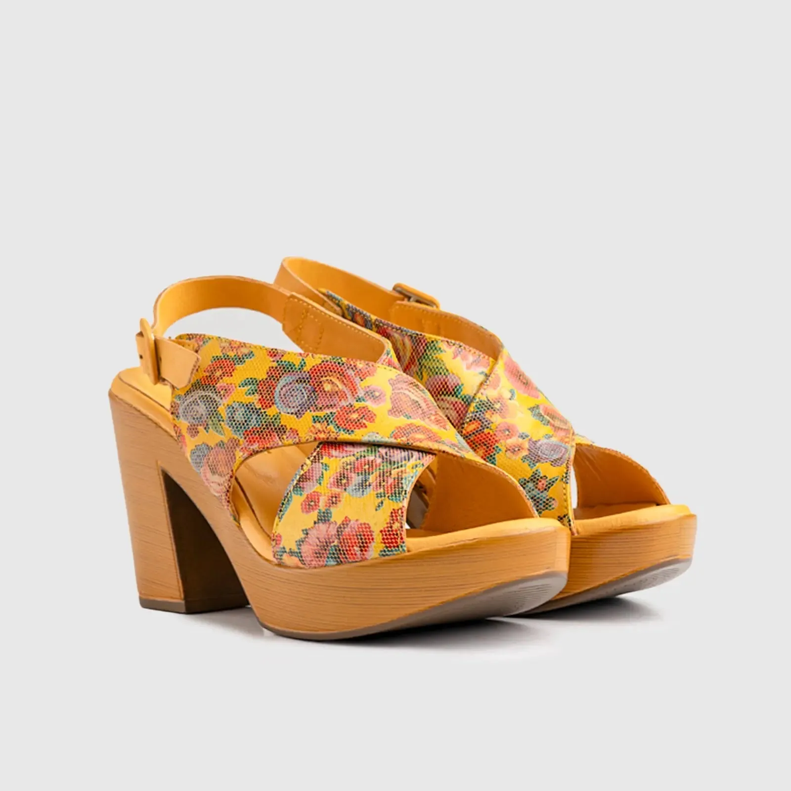 Leather Comfort Block Heel Yellow  Multi 8001