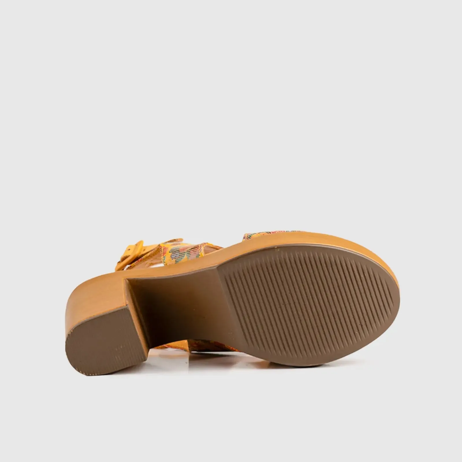 Leather Comfort Block Heel Yellow  Multi 8001