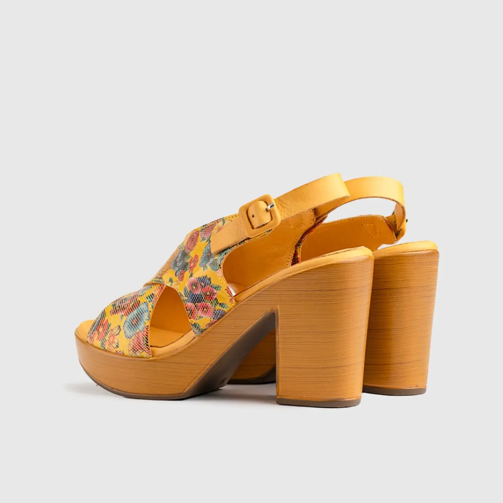 Leather Comfort Block Heel Yellow  Multi 8001