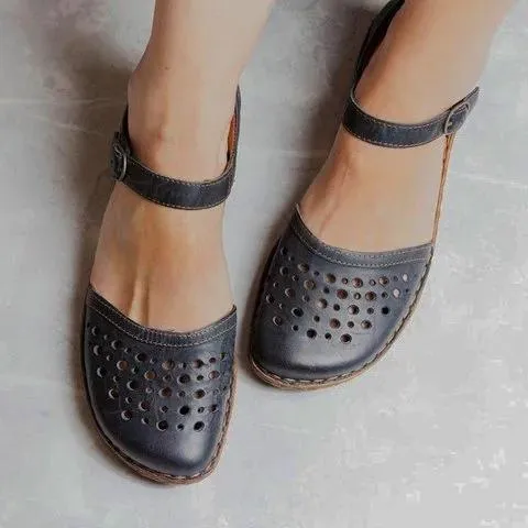 Low Heel Wrap Ankle Strap Buckle Hollow Out Sandals