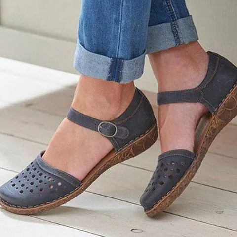 Low Heel Wrap Ankle Strap Buckle Hollow Out Sandals