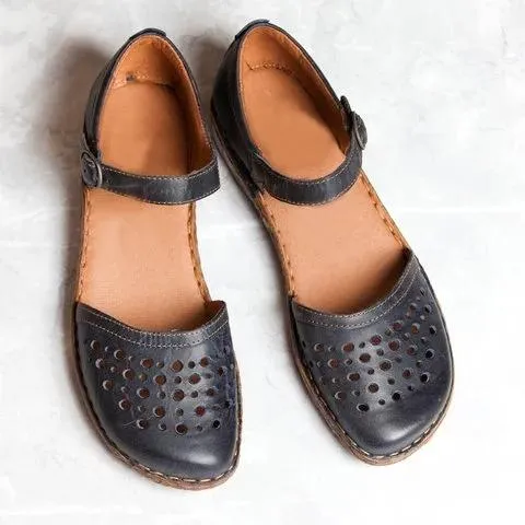 Low Heel Wrap Ankle Strap Buckle Hollow Out Sandals