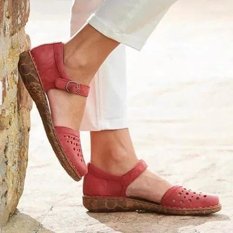 Low Heel Wrap Ankle Strap Buckle Hollow Out Sandals