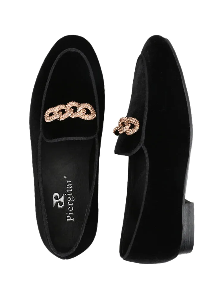 Luxury style metal buckle men's slip-on velvet loafers European and American wedding party handmade yuppie shoes lazy shoes