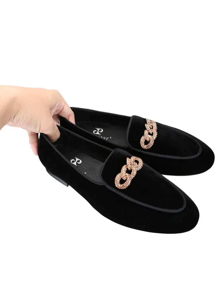 Luxury style metal buckle men's slip-on velvet loafers European and American wedding party handmade yuppie shoes lazy shoes