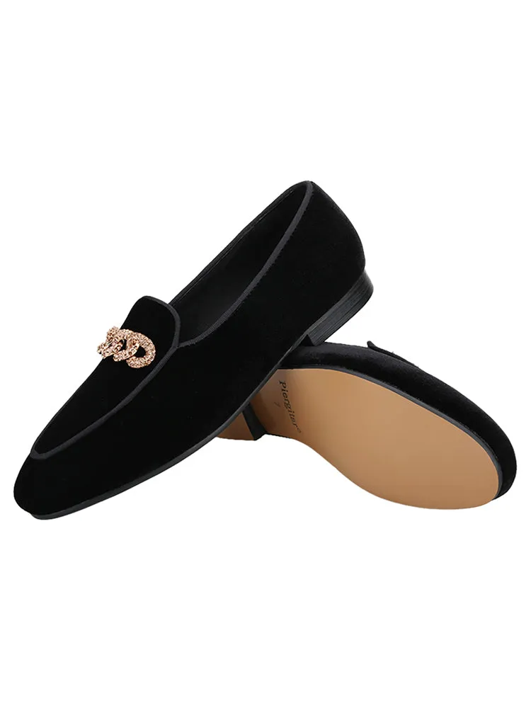 Luxury style metal buckle men's slip-on velvet loafers European and American wedding party handmade yuppie shoes lazy shoes
