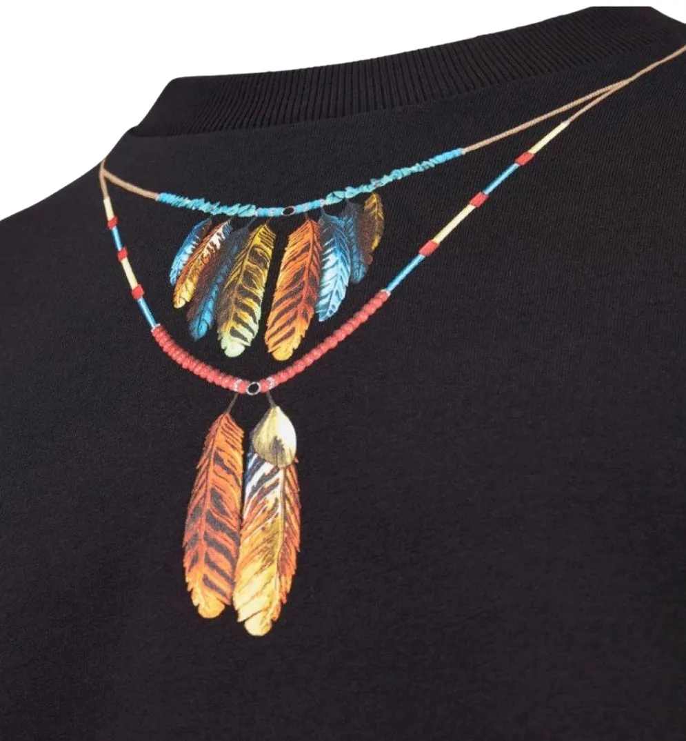 Marcelo Burlon Feathers Necklace Over T-Shirt Black Red