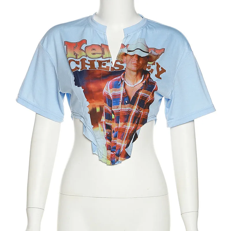 MB FASHION Distressed Cropped Graphic Tee 6204AT
